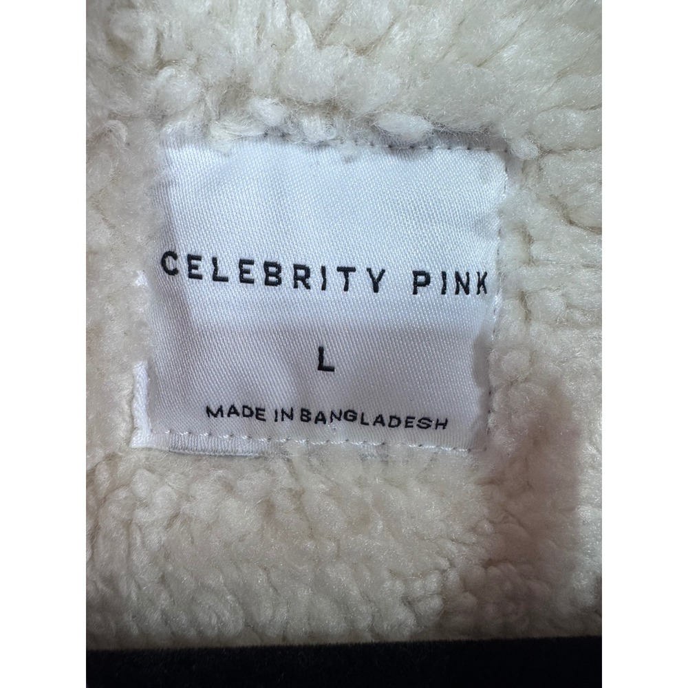 Celebrity Pink Sherpa Lined Pink Denim Vest Cropped Y2K Women's L - Picture 3 of 6